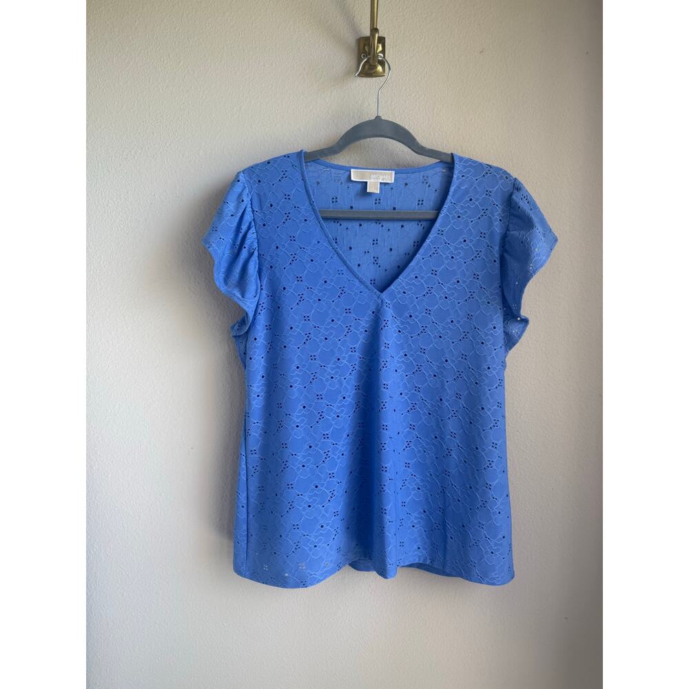 Blue Michael Kors Floral Lace Eyelet Blouse - Size Large